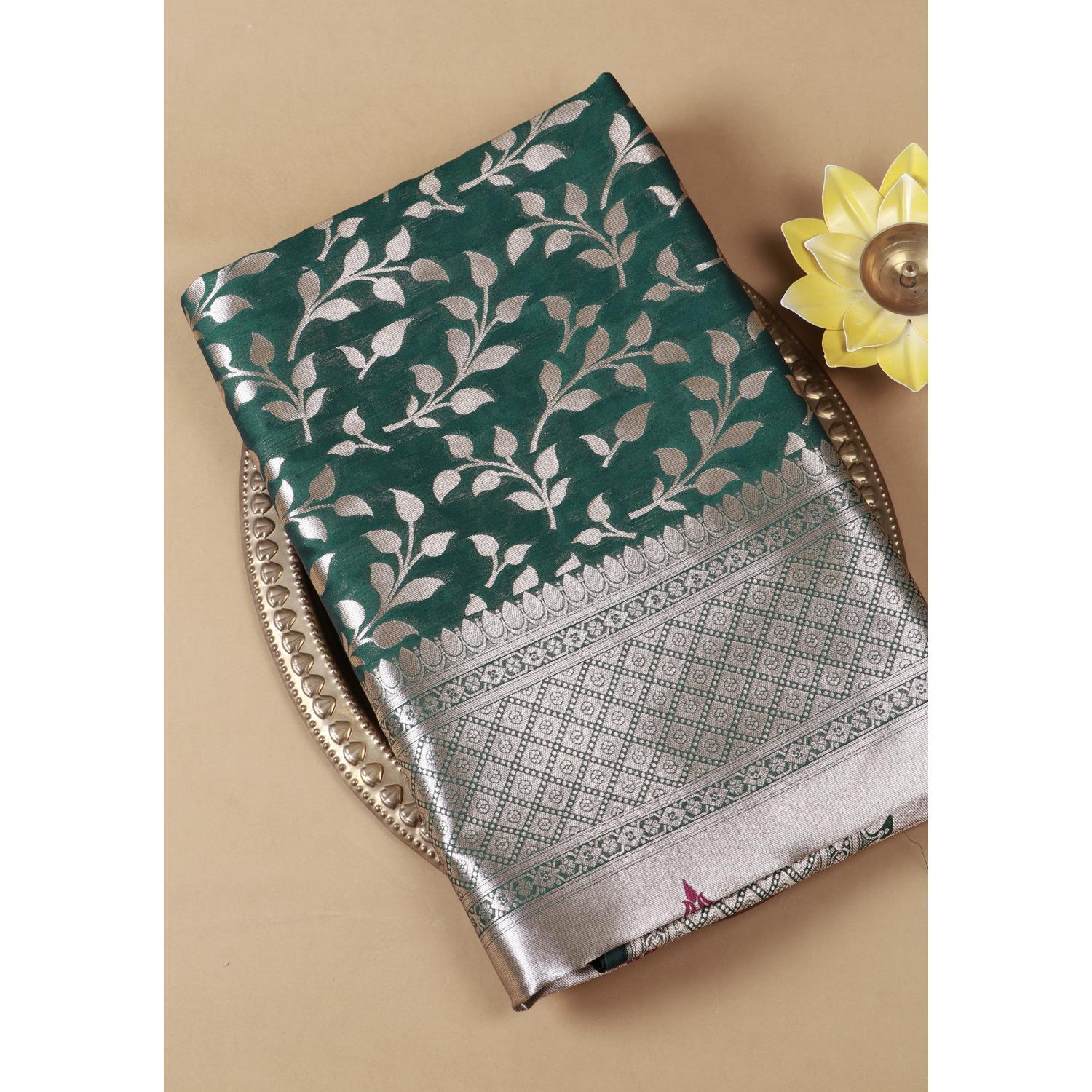 Green Colour Banarasi Silk Saree with Silver Zari