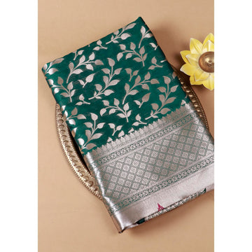 Green Colour Banarasi Silk Saree with Silver Zari