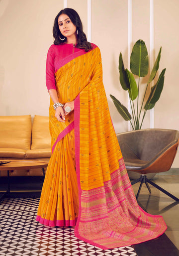 Yellow With Pink Color Uniform Saree - U05