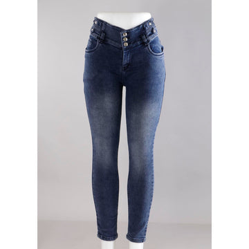 Women Navy Blue Pencil Cut 3 Button Jeans