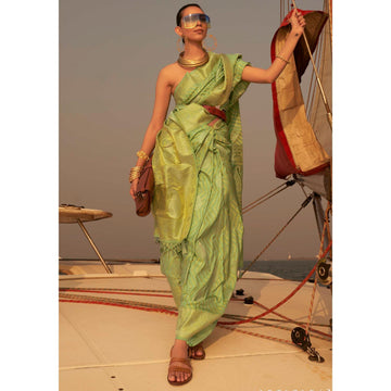 Green Colour Printed Fancy Silk Saree four