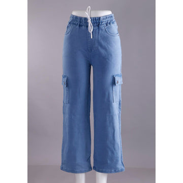 Women Blue Mom Fit Cargo Jeans