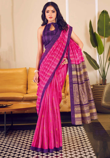 Violet With Pink Color Uniform Saree - U07