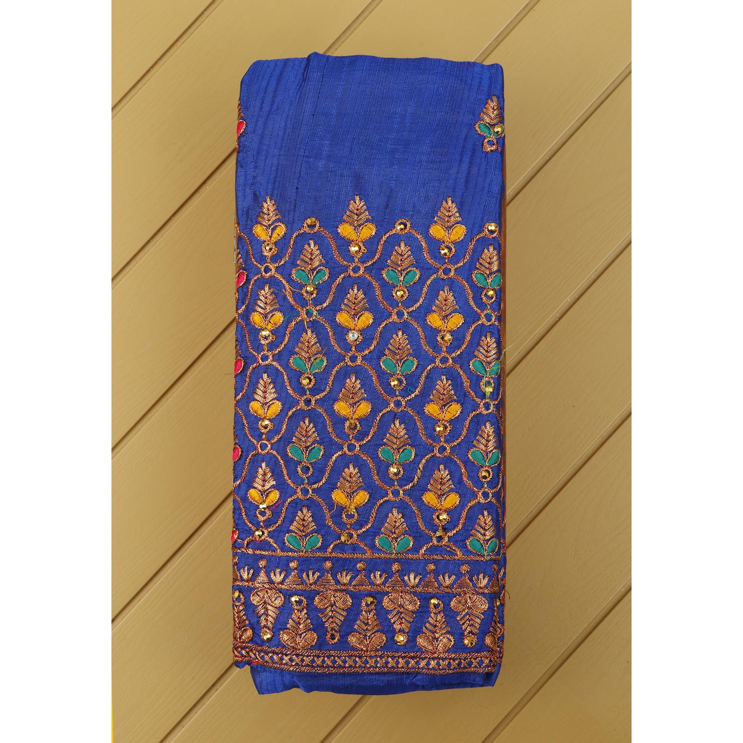 Blue Embroidered Unstitched Blouse Material