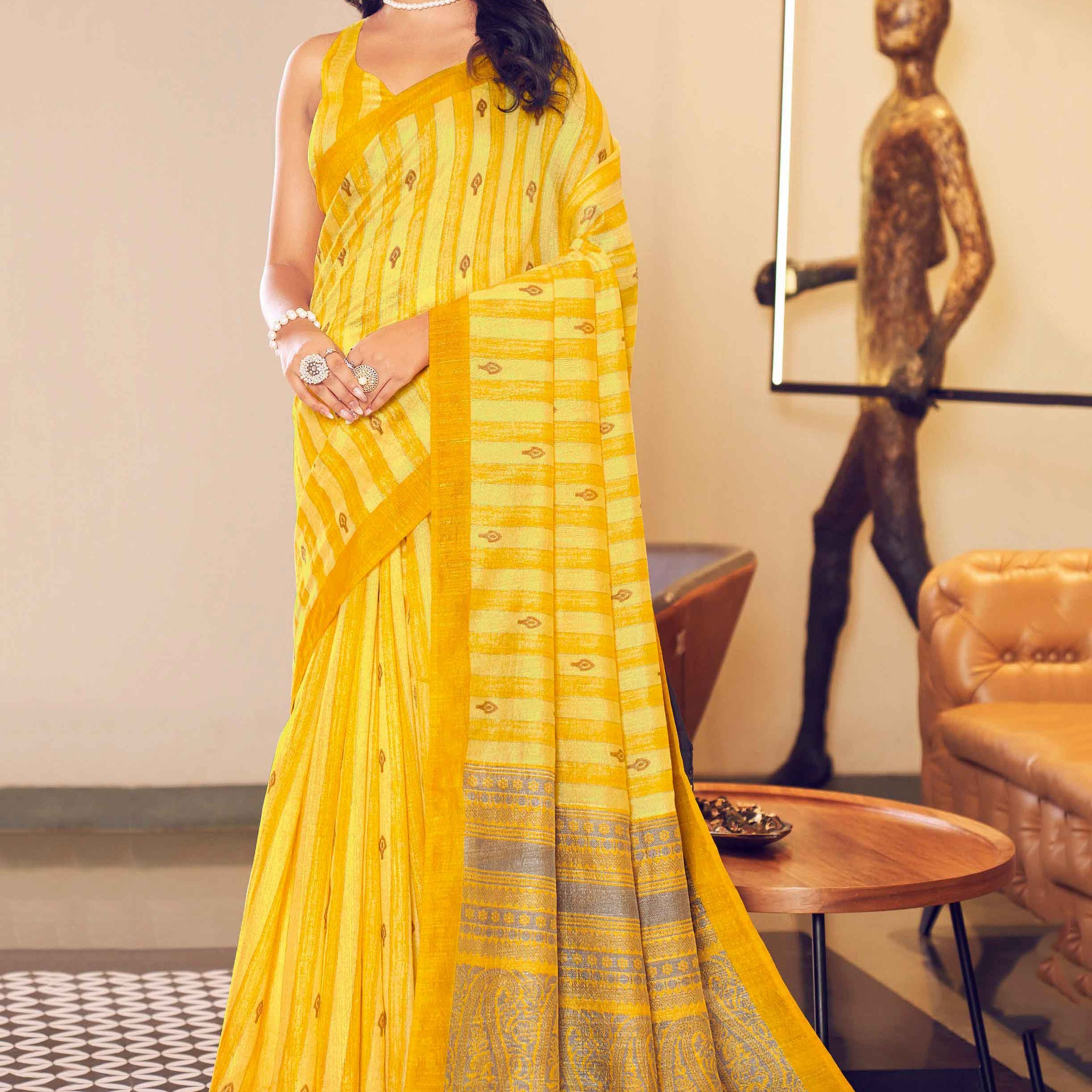 Yellow Color Uniform Saree - U09