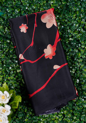 Black With Red Color Satin Saree With Blouse - SA08