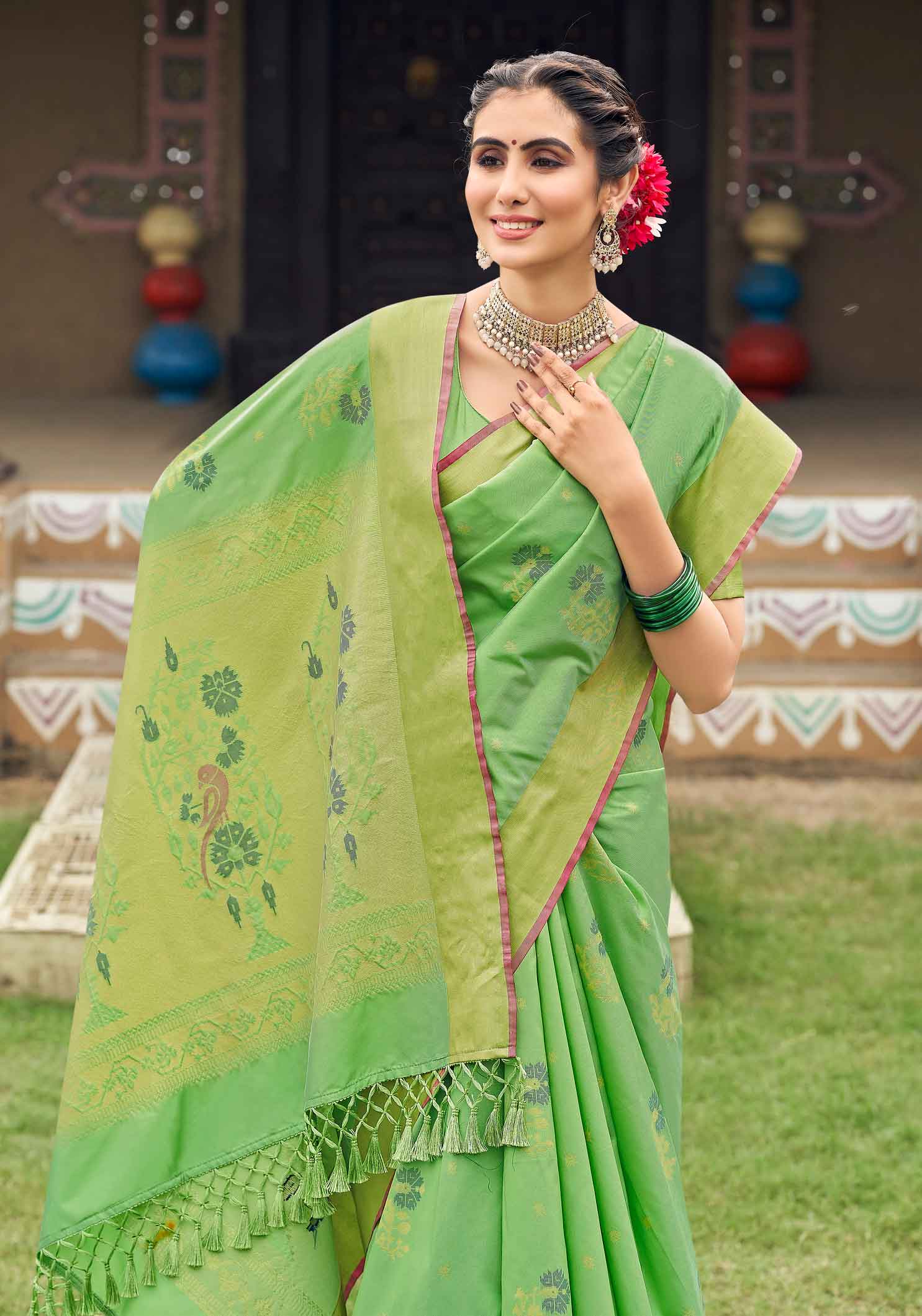 Buy Soft Silk Light Green Color Saree Online - Jeyachandran