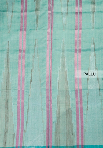 Aqua Colour Printed Silk Cotton Saree With Blouse Piece 1