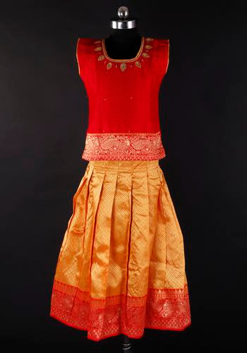 Art Silk Pattu Pavadai With Red & Yellow