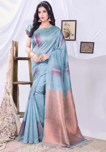 Blue Colour Big Border Art Silk Saree