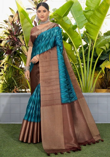 Blue Colour Handloom Silk Saree with Big Border