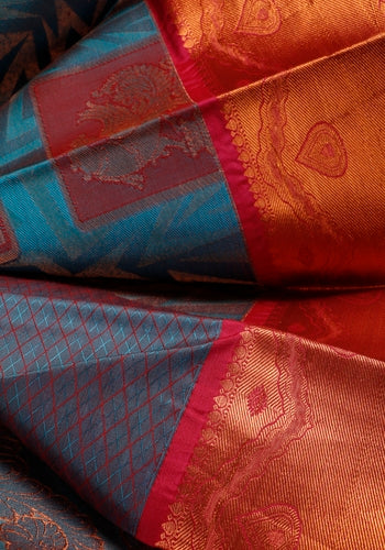 Blue Colour Printed Premium Silk Sarees Design Two