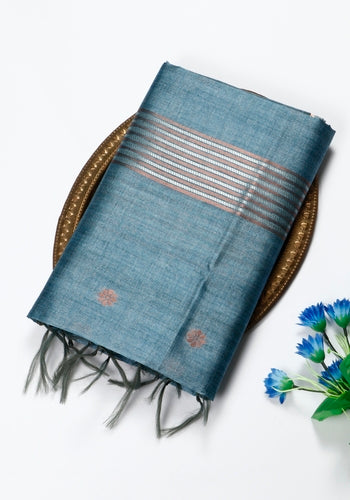 Blue Colour Printed Silk Cotton Saree With Blouse Piece 2