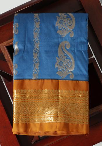 Blue Colour Traditional Saree One Side Border Without Blouse 1
