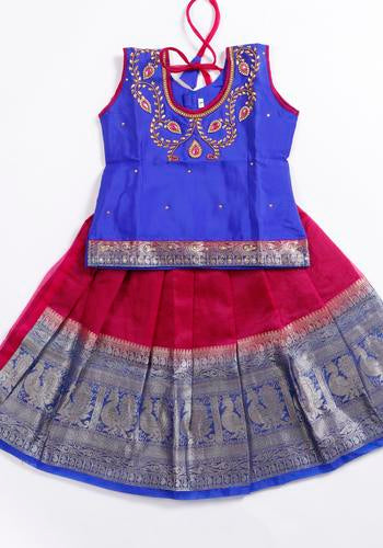 Blue & Purple Colour Kanchipuram Pattu Pavadai