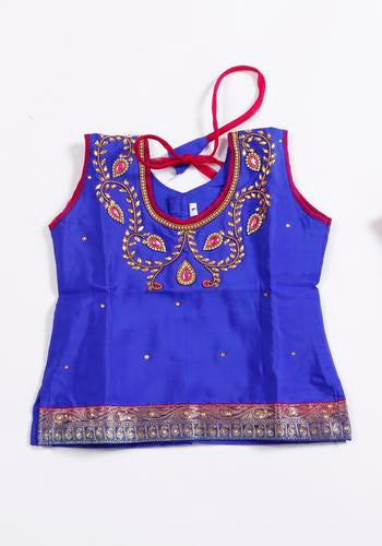 Blue & Purple Colour Kanchipuram Pattu Pavadai Online Shopping