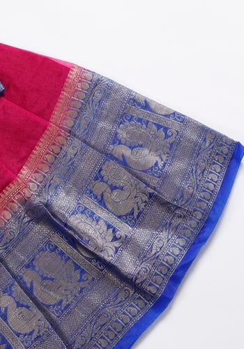 Blue & Purple Colour Kanchipuram Pattu Pavadai Online