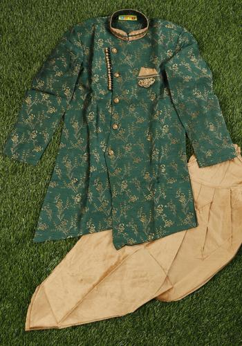 Boys Green-Design Sherwani Set with Sandal Pant