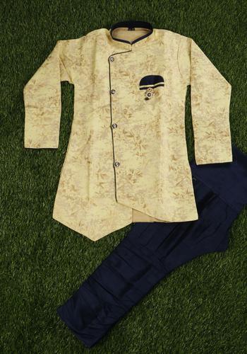 Boys Multi-Design Sherwani Set with Blue Pant