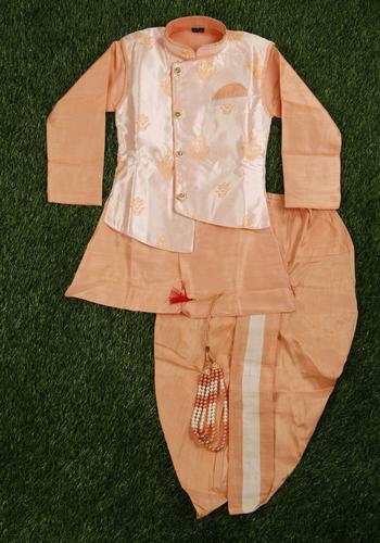 Boys Peach-Design Sherwani Set (Double Pant)