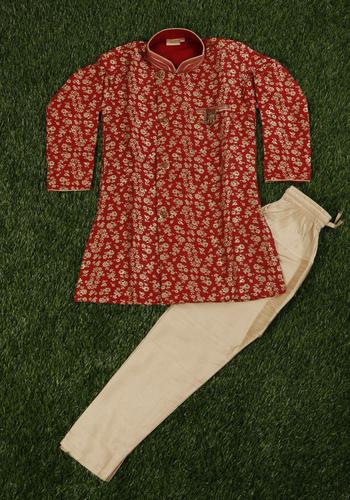 Boys Red-Design Sherwani Set