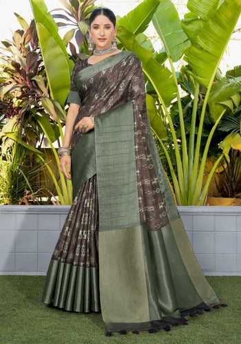 Brown Colour Handloom Silk Saree