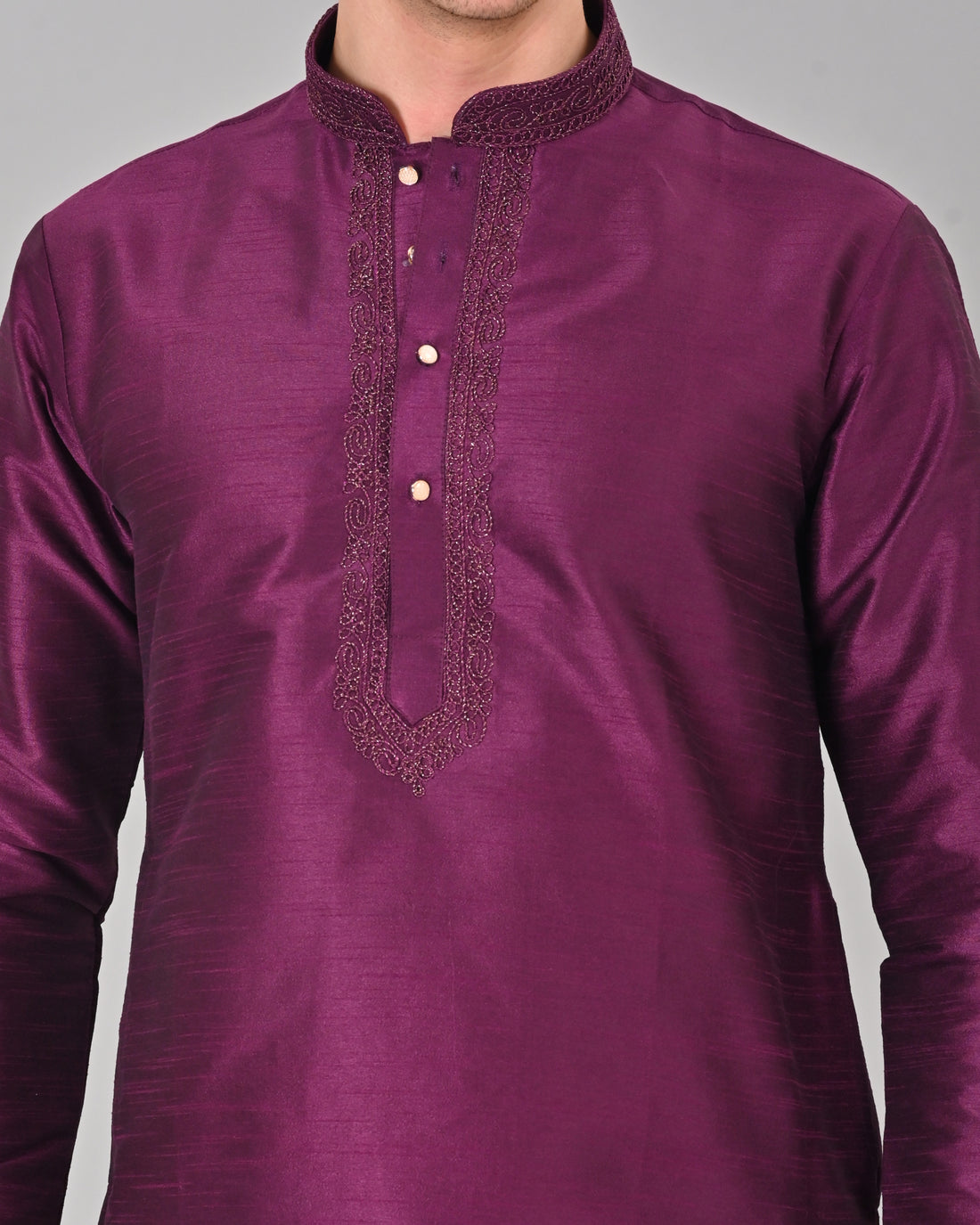 Linen Valley Dark Purple Colour Art Silk Mens Kurta