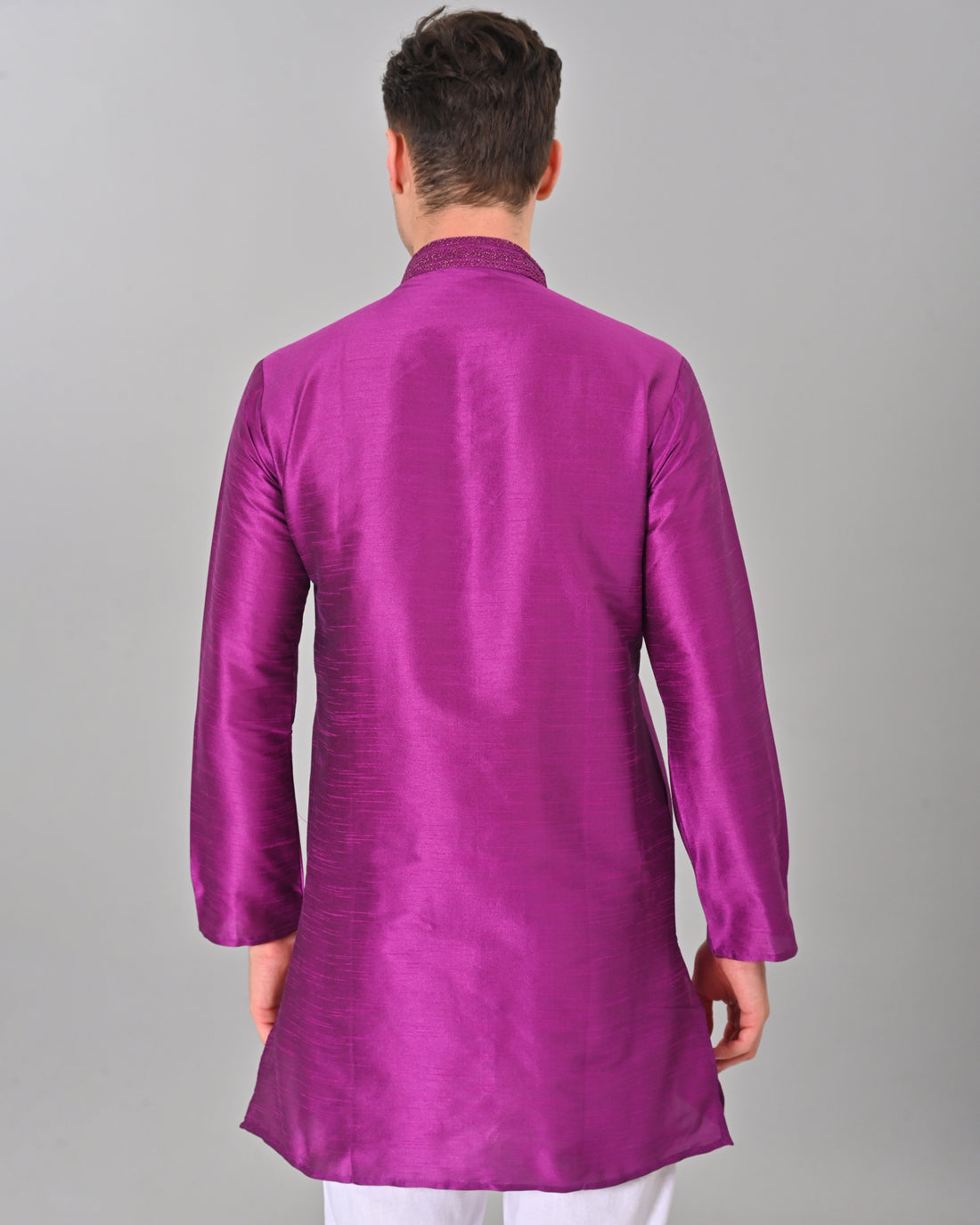 Linen Valley Purple Colour Art Silk Mens Kurta