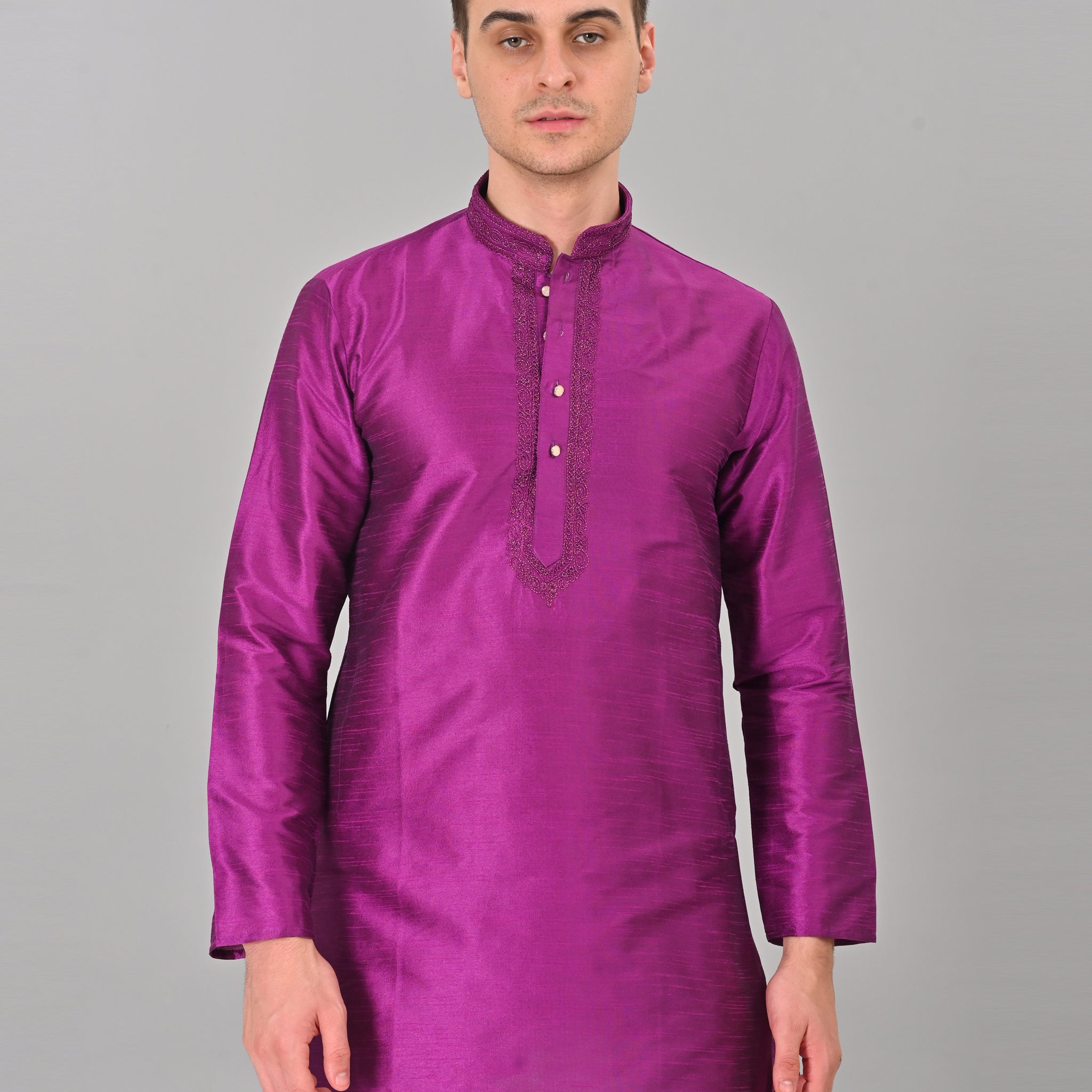 Linen Valley Purple Colour Art Silk Mens Kurta