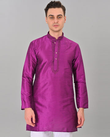 Linen Valley Purple Colour Art Silk Mens Kurta