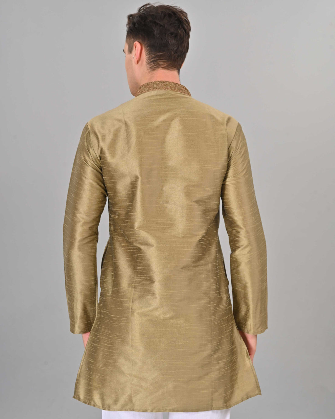 Linen Valley Beige Colour Art Silk Mens Kurta