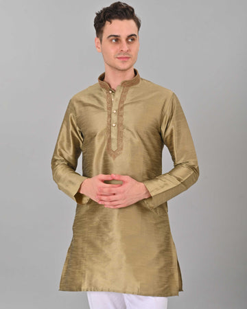 Linen Valley Beige Colour Art Silk Mens Kurta