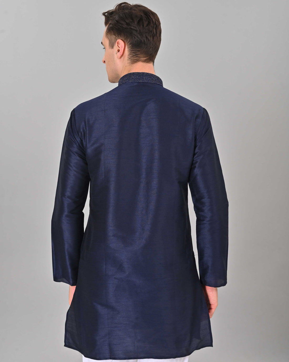 Linen Valley Navy Blue Colour Art Silk Mens Kurta