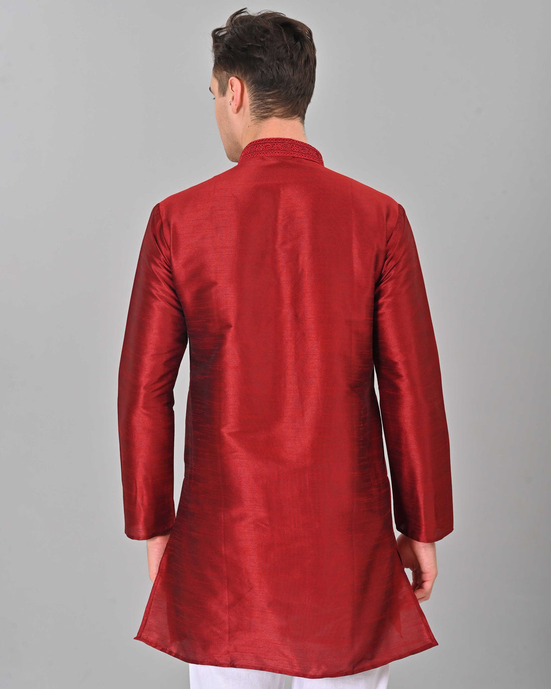 Linen Valley Maroon Colour Art Silk Mens Kurta