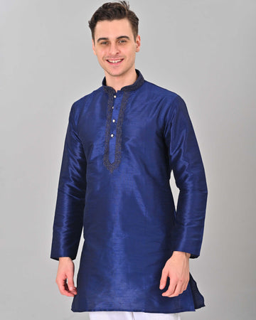 Linen Valley Royal Blue Colour Art Silk Mens Kurta