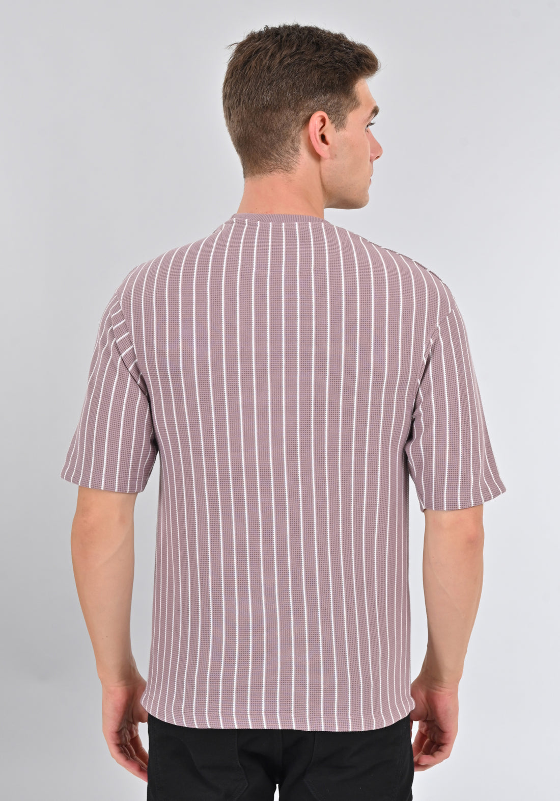 Nativebull Onion Pink Color Stripe Cotton Half Sleeve Round Neck Tshirt