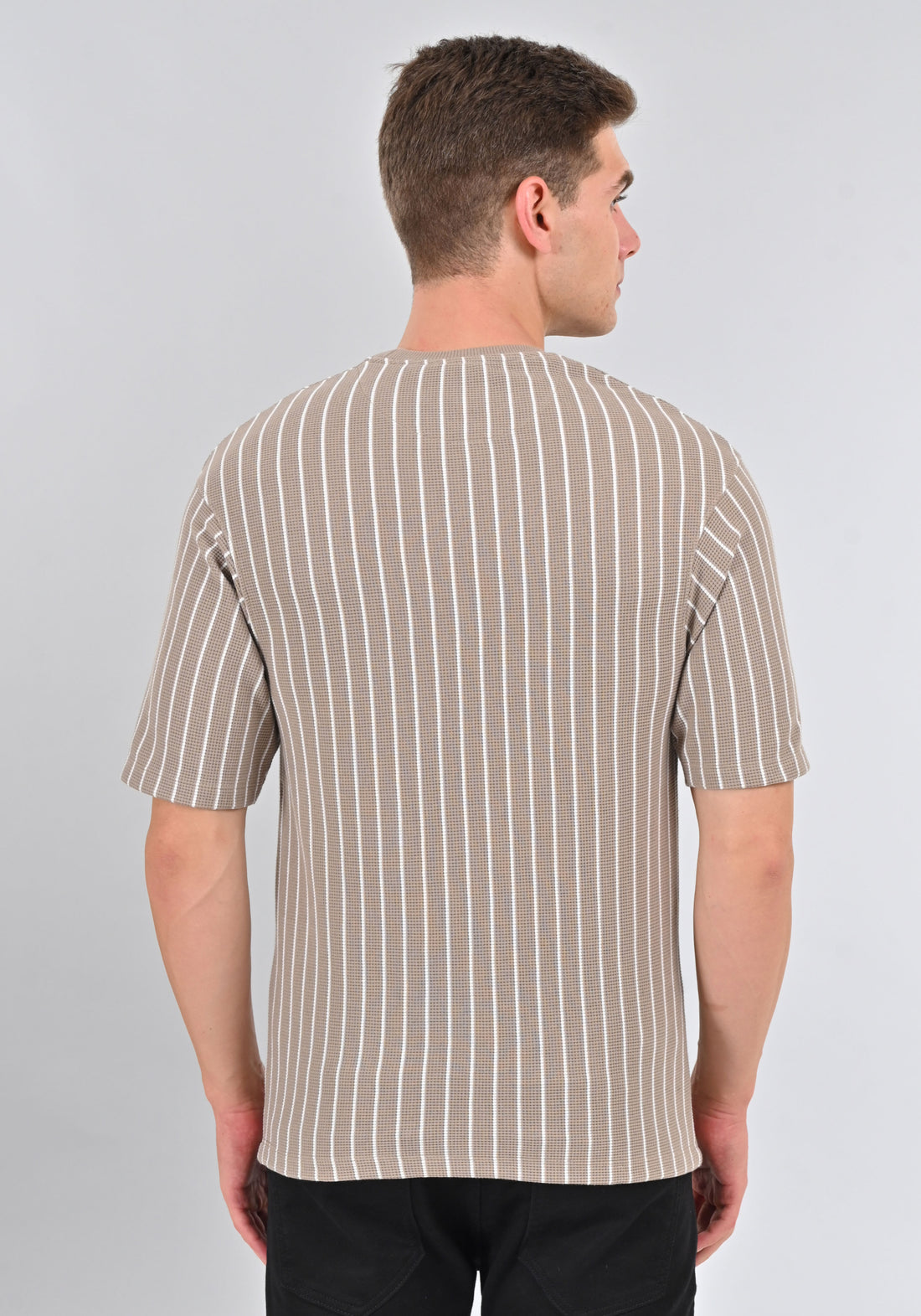 Nativebull Brown Color Stripe Cotton Half Sleeve Round Neck Tshirt