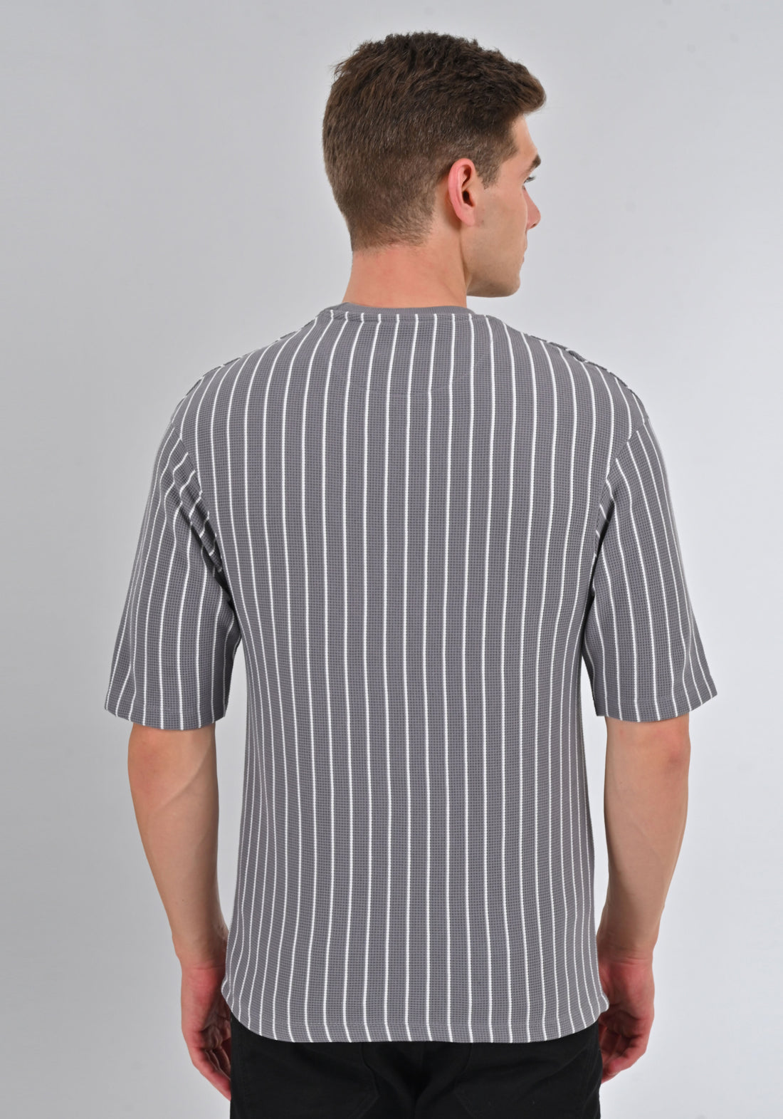 Nativebull Grey Color Stripe Cotton Half Sleeve Round Neck Tshirt