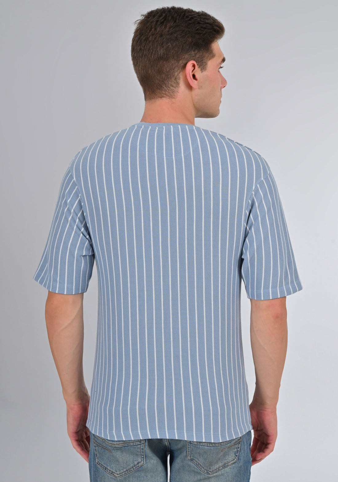 Nativebull Blue Color Stripe Cotton Half Sleeve Round Neck Tshirt