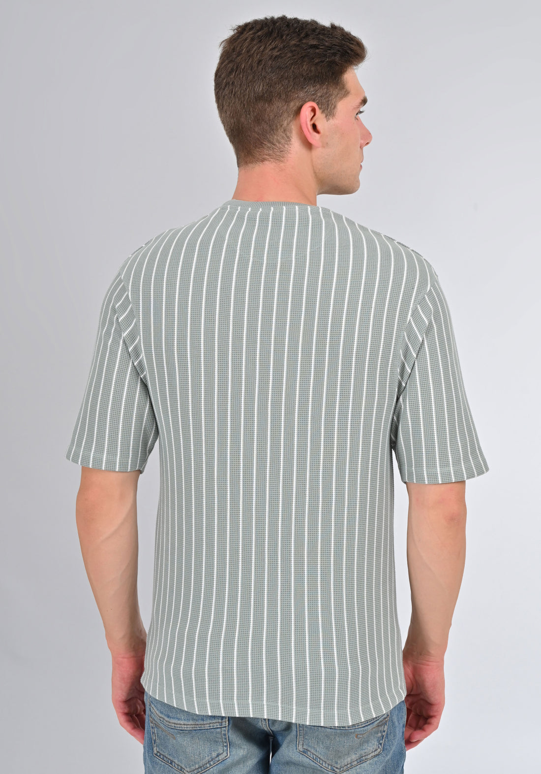 Nativebull Light Green Color Stripe Cotton Half Sleeve Round Neck Tshirt