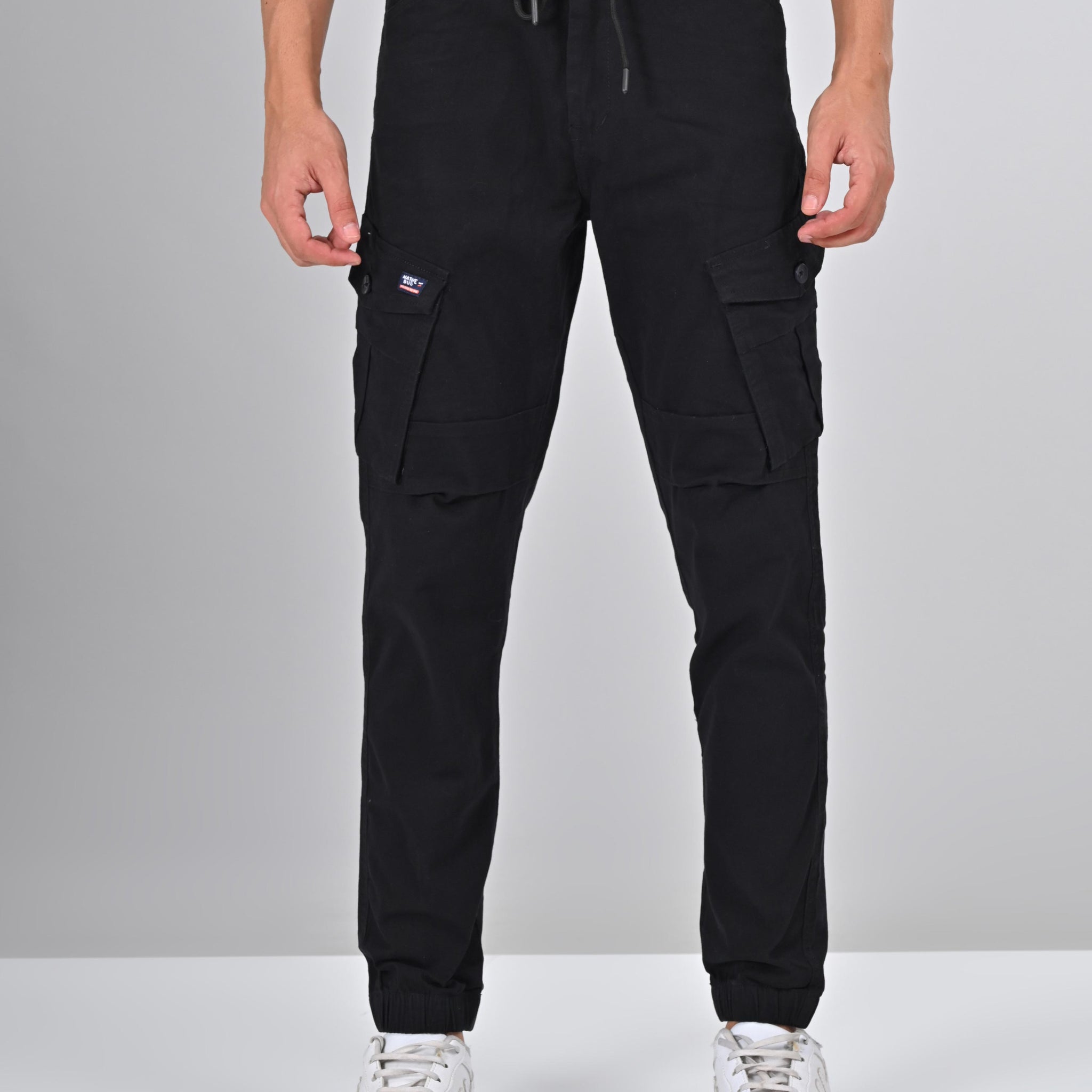 Nativebull Mens Slim Fit Black Cargo Pant