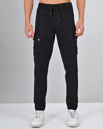 Nativebull Mens Slim Fit Black Cargo Pant