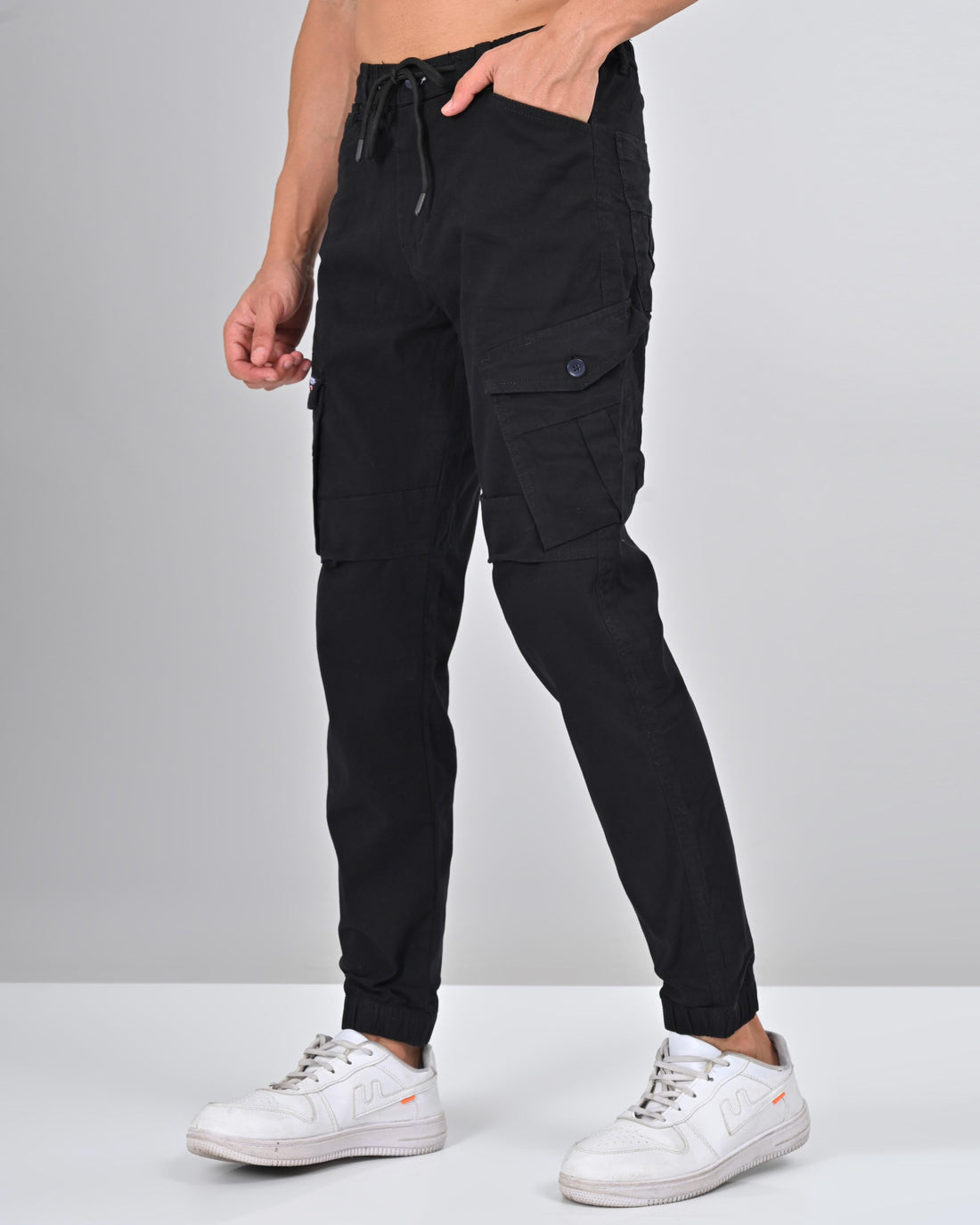 Nativebull Mens Slim Fit Black Cargo Pant