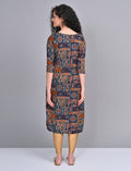 Buy Stylish Women's Navy Blue Printed Embroidered Kurti
