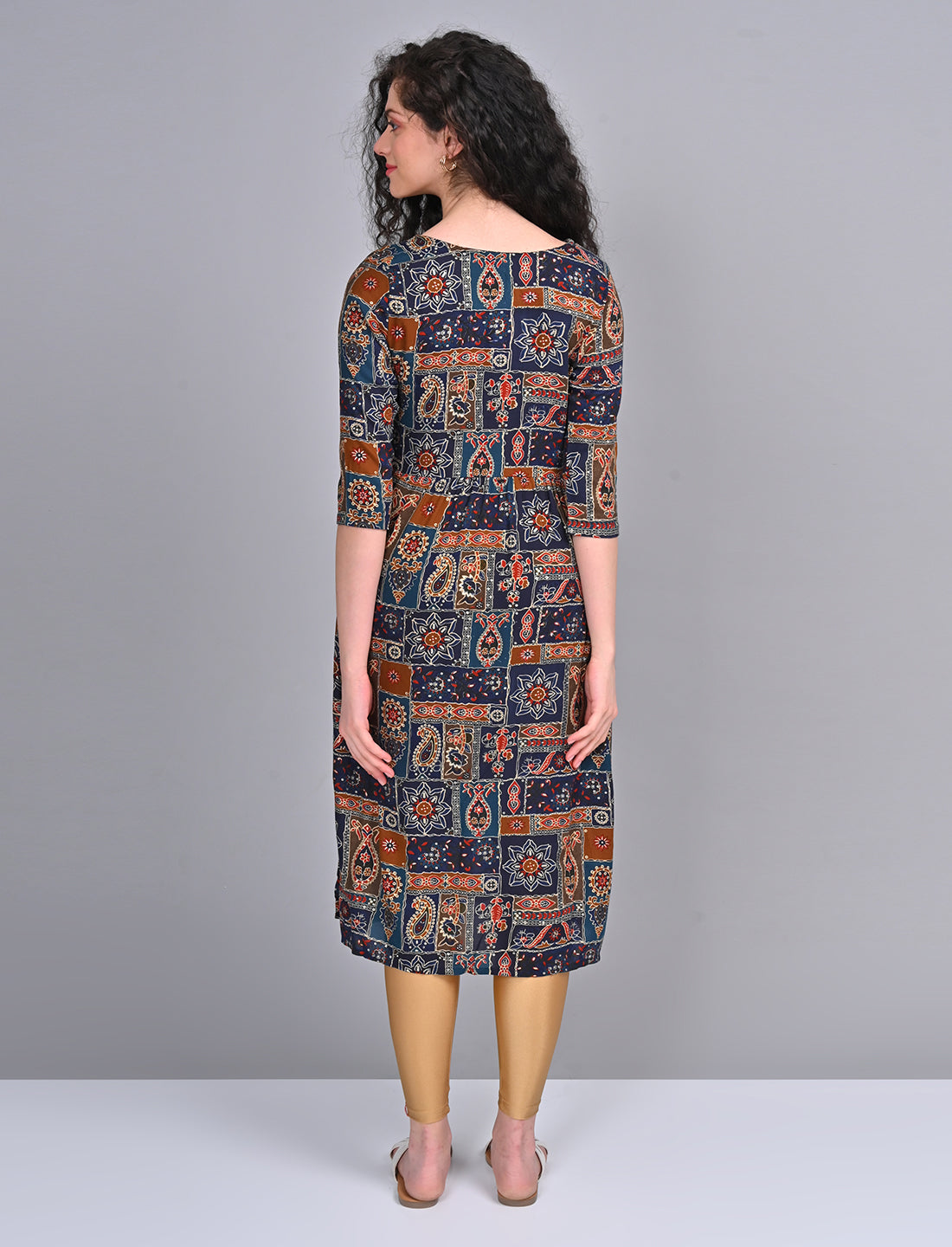 Buy Stylish Women's Navy Blue Printed Embroidered Kurti
