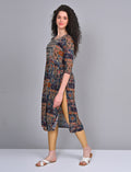 Buy Stylish Women's Navy Blue Printed Embroidered Kurti Online