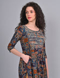 Order Stylish Women's Navy Blue Printed Embroidered Kurti
