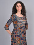 Stylish Women's Navy Blue Printed Embroidered Kurti Online Shopping