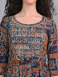 Buy Stylish Women's Navy Blue Printed Embroidered Kurti Online Shopping