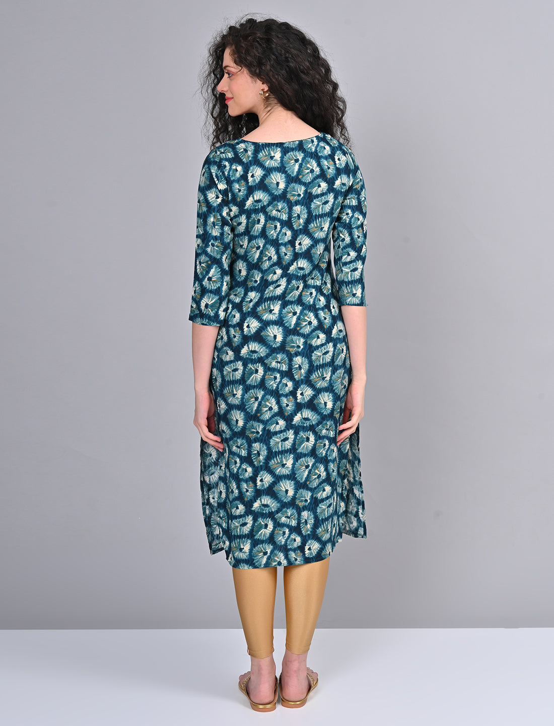 Stylish Women's Teal Blue Printed Embroidered Kurti